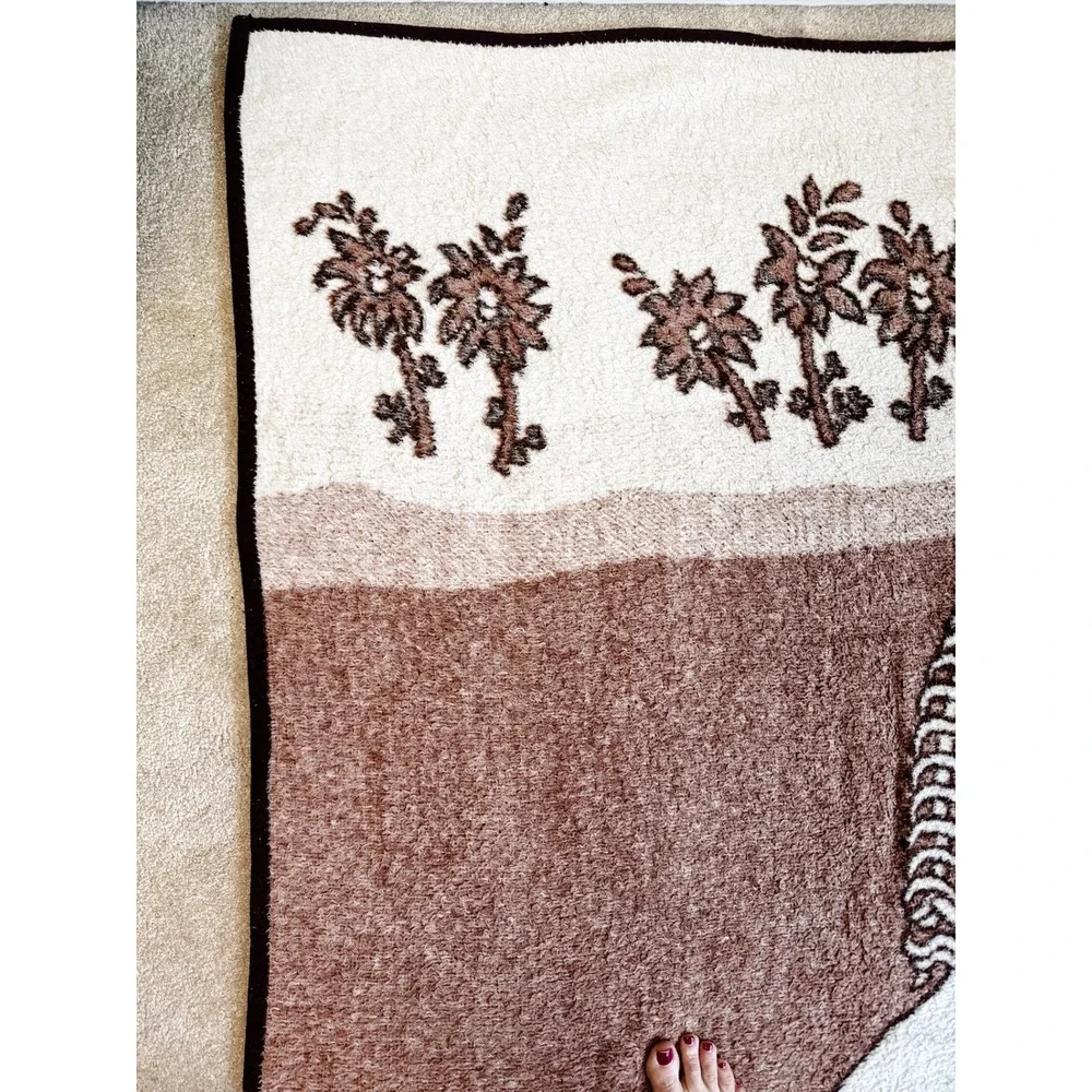 Vintage Reversible Unicorn Throw Blanket Floral Cottagecore Brown 84 x 52 Plush